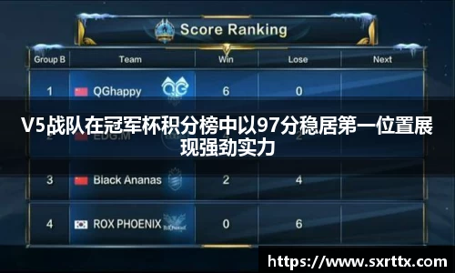 V5战队在冠军杯积分榜中以97分稳居第一位置展现强劲实力